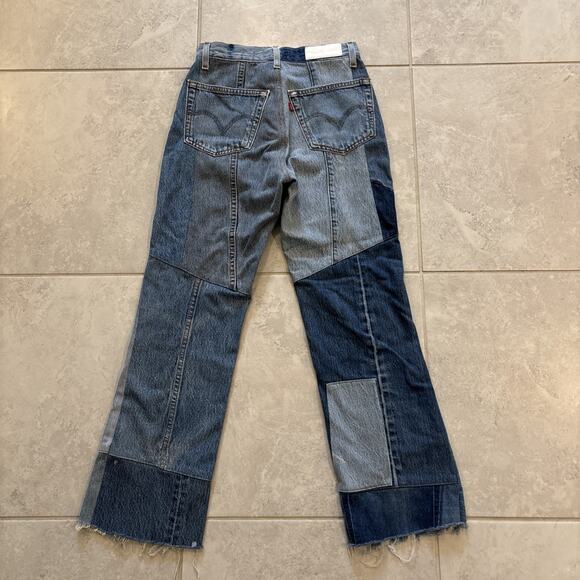 Levis Re/Done Button Fly Jeans Women’s Sz 24 Relaxed Blue Patchwork Indigo 27” - Picture 11 of 13